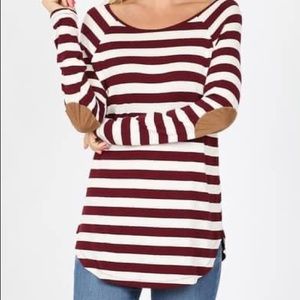 Purple and white striped elbow patch long sleeve shirt